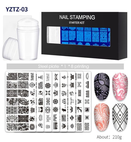 8PCS Nail artﾠdesign Plaques d'estampage Modèles de timbre Feuille Floral Impression Pochoir pour accessoires de manucure et outil NAP002