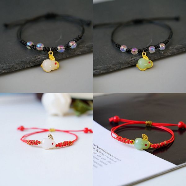 8 Uds nuevo estilo chino conejo pulsera tejida ajustable para amigos pareja joyería regalos