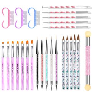 8 pièces peinture Nail Art stylo Kit pointillage outil acrylique poignée strass cristal 3 voies brosses Salon décoration manucure outils