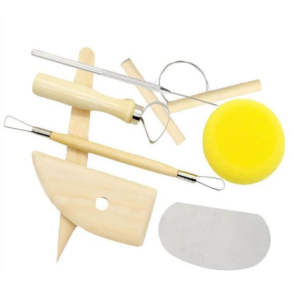 8 pièces ensemble d'outils de poterie poterie céramique moulage outils d'argile en acier inoxydable bois éponge outil en céramique poterie céramique moulage 5893743