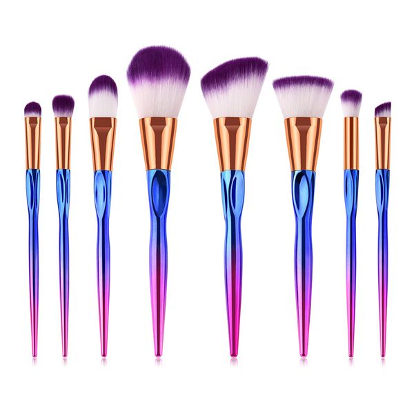 8pcs Pro Fashion Kit de pinceaux de maquillage Face Foundation Poudre Fard à paupières Blush Lip Plating Make Up Brush Set