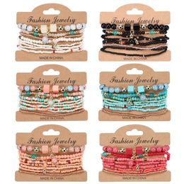Ensemble de bracelets bohème en perles faites à la main pour femmes, ensemble de 8 pièces, chaîne de perles colorées, accessoires de bijoux Boho pour filles, été