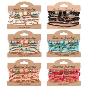 8-delige set Boheemse handgemaakte kralen armband set voor vrouwen zomer kleurrijke kralen ketting Bangle meisjes Boho sieraden accessoires