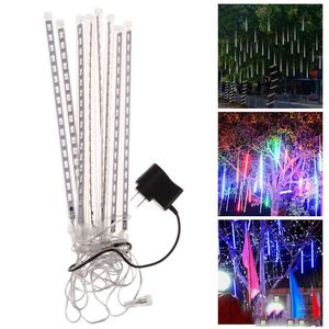 Météore douche chaîne lampe solaire alimenté 8 pièces/ensemble lumière de noël chutes de neige LED bandes tube de pluie 30 50 80cm tubes EU US UK Au Plug