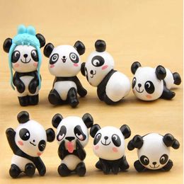 8 pièces/ensemble mignon dessin animé Panda jouet Figurines paysage fée jardin Miniature décor style chinois Kawaiii Pandas animaux modèles