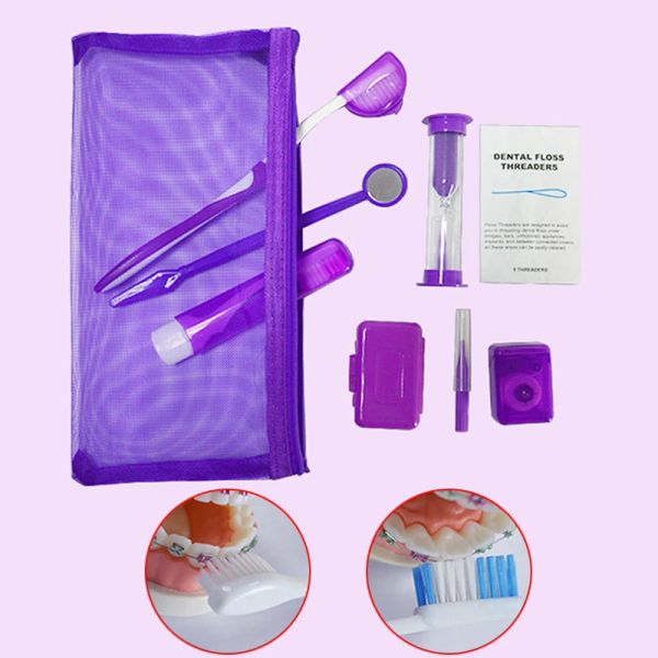 8pcs / Set Dental Teeth Kits Orthodontic Kits Oral Care Whitetening Tool Portable Outdoor Suit Interdentation Brosse Centre de nettoyage oral