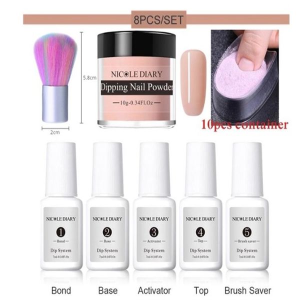 8 Unids / set Kits de Polvo de Brillo de Uñas de Inmersión Desnudo Rosa Degradado Francés Cromo Pigmento Natural Secado Rápido Sin Lámpara Cura 6 4pcs216L