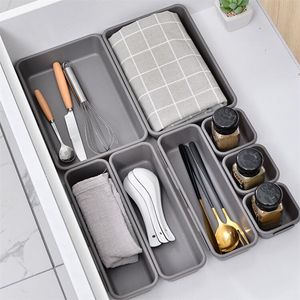 8 unids/set cajón caja de almacenamiento organizador de cosméticos vajilla de cocina bandeja de almacenamiento de joyas suministros de oficina caja de acabado compartimento 210315