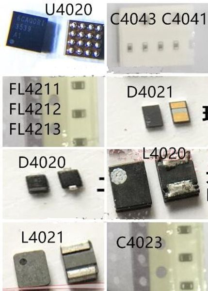 8 unids/set para iPhone 6S Kit de retroiluminación U4020 IC + bobina L4020 4021 + diodo D4020 4021 + condensador C4023 4041 4043 + filtro FL4211 4212 4213