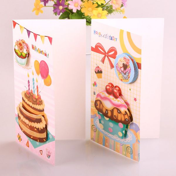 8pcs / set Carte de voeux avec enveloppes joyeux anniversaire 3D pop up best wismes blanc cartes-cadeaux de remerciement