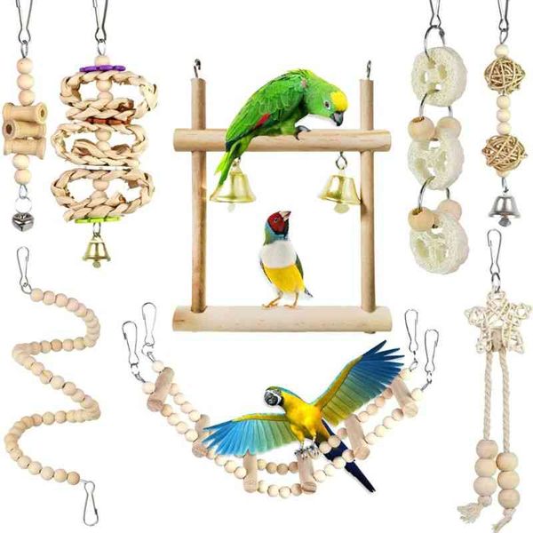 8 pièces/ensemble perroquet jouets en bois suspendu balançoire hamac échelles d'escalade perches jouet perruche calopsittes oiseau Cage fournitures