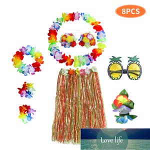 8 pièces/ensemble fibres plastiques filles femme jupe hawaïenne herbe Costume fleur jupe lunettes de soleil robe de danse fête hawaï plage