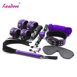 8 stks/set sexy Hoofdsteunen Lederen Bondage Kit Fetish Zweep Touw Blinddoek Pols Manchetten Kraag Bal Gag Speelgoed voor Koppels PG0003