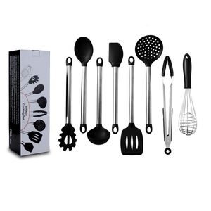 8pcs / set Ustensiles de cuisine en silicone avec poignée en acier inoxydable Gadgets de cuisine antiadhésifs résistants à la chaleur Ustensiles de cuisine Spatule 1XBJK1911