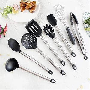 8pcs / réglage des ustensiles de cuisson en silicone avec poignée en acier inoxydable gadgets de cuisine résistants à la chaleur spatule de cuisine