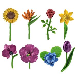 Juego de 8 Uds. De figuras de acción de plantas y flores de simulación, modelos de rosas y girasoles, figuritas realistas de PVC, juguetes para niños, regalo, decoración del hogar