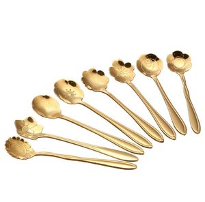 8 unids / set Cuchara de Flor de Acero Inoxidable Té Café Cuchara para Revolver Helado Pastel de Azúcar Postre Vajilla Comedor Bar Cucharas de Cocina Scoop SN1948