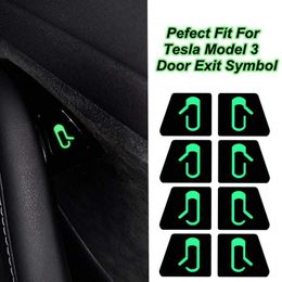 8 stks / set venster Prompt Luminous Sticker Kit Auto Deur Open Afslag Sticker Decal Fit Interieur Decoratie Stickers voor Tesla Model 3