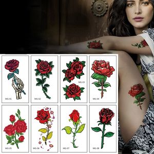 8 pièces Sexy fleur étanche temporaire tatouage autocollant poitrine Rose Flash Tatoo femme 3D corps Art poignet cheville clavicule faux Tatto