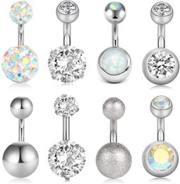 8 Stks Korte Button 14G Rvs Voor Vrouwen Meisjes Navel Belly Ringen Crystal CZ Barbell Body Piercing 6mm 10mm