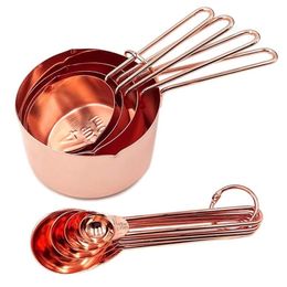 8 -stks roestvrij staal meten van lepels set roségouden meetbekers keukenaccessoires bakken thee koffielepel meetools t200523