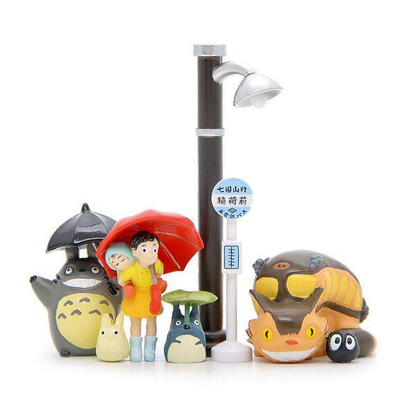 8 pièces figurines d'action du film animé Totoro Oh-Totoro les sœurs Bus chat lumière de route en résine mini jouets Artwares décorations de gâteau 2,5-10 cm/1-4 pouces de haut