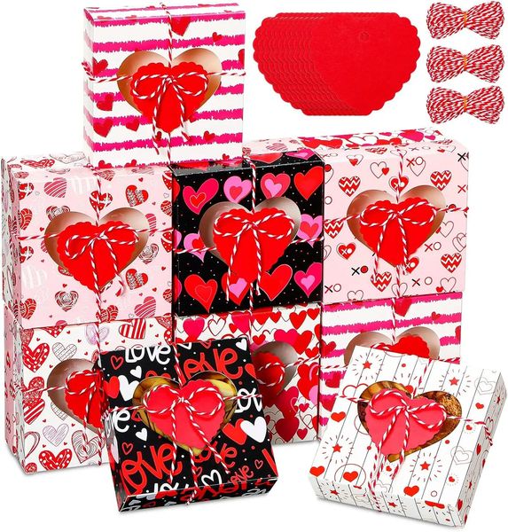 8 piezas Caja de regalo del día de San Valentín Mini cajas de papel kraft con forma de corazón para regalo de ventana con etiquetas y cuerda para dulces, chocolate, galletas, embalaje 240113