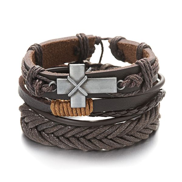 8 Uds. Pulseras trenzadas de cuero multicapa Vintage, pulseras cruzadas hechas a mano con cuerda, pulseras para hombres, joyería de regalo