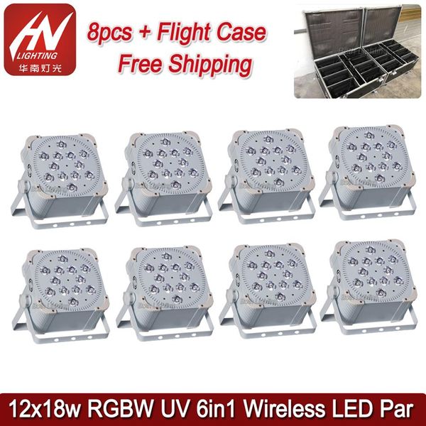 8pcs con estuche de mosca Flights de luz LED inalámbrica para boda 12 18 W Batería Flat PAR Lights Wifiremote DJ Uplighter267u