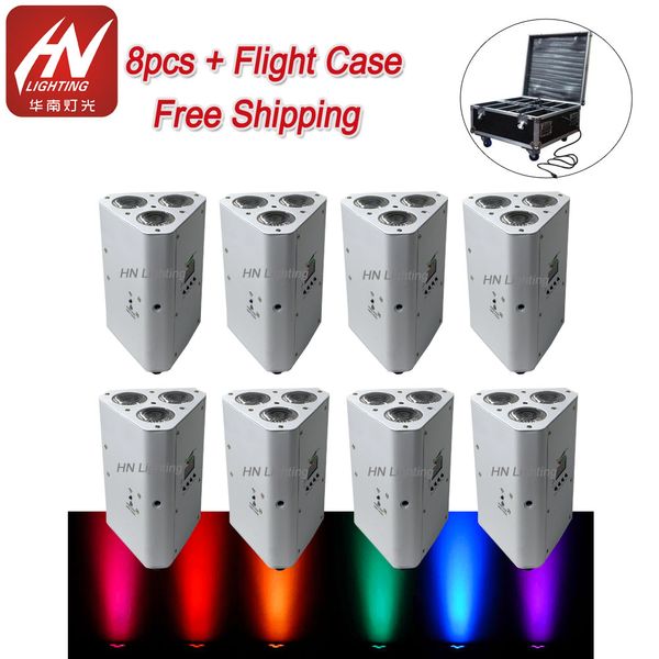 8 Uds. Con flycase, Mini luz LED par con batería recargable, 3*18w, cuña inalámbrica, iluminación ascendente, fiesta, dj, decoraciones de boda