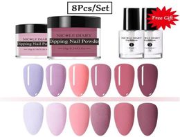 8pcsSet Butting Nail Powder Nude Pink Colorido Dip Glowmitter Polache sin lámpara Cure Dust333u8520369