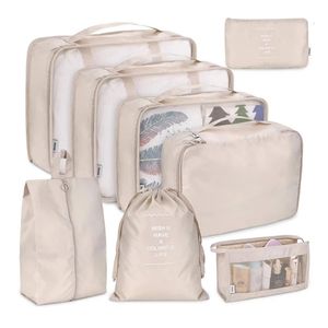 8Pcsset Sacs de rangement de bagages de grande capacité pour l'emballage Cube Vêtements Sous-vêtements Cosmétique Organisateur de voyage Sac de toilette Pochette 231228