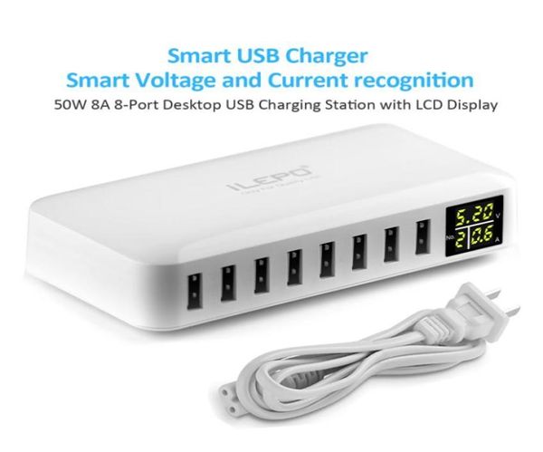 Station de charge USB à 8Ports, pour plusieurs appareils, avec écran LCD, chargeur intelligent de bureau pour ordinateurs portables, tablettes, téléphones 7781543