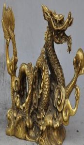 8 Quotchinese Fengshui Lucky Brass Wealth Success Zodiac Dragon Beads Show Statue1390089