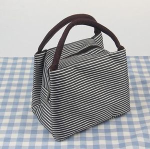 8 styles gestreepte lunchzak Protable Thermal Geïsoleerde Campus Voedseltassen Pouch Tote Waterdichte Picknick Opbergdoos Containers GGA3241-1