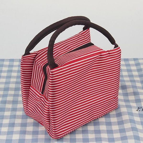 8 estilos Bolsa de almuerzo a rayas Protable Térmico aislado Campus Bolsas de alimentos Bolsa Tote Impermeable Picnic Caja de almacenamiento Contenedores CCE13819