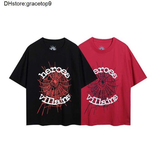 8tur Spider Web Camiseta para hombre Diseñador Sp5der Camisetas para mujer Moda 55555 Manga corta Cantante de hip hop Joven matón Misma carta de espuma Pareja Camiseta rosa