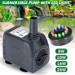 8W10W16W25W Dompelbare waterpomp met LED -licht Fountain Fish Pond Rium Tank Garden Decoratie Y200917