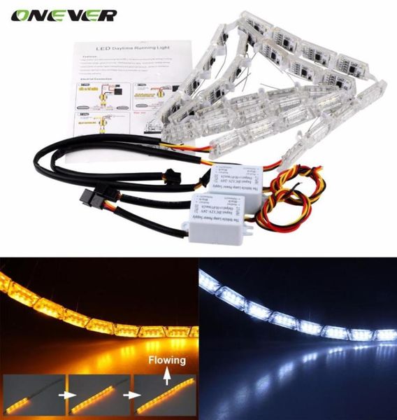 8W 2pcs Switchback flexible LED LED Rider Luz de tira para Flasher secuencial de faros DRL Fluyendo luces de señal de giro ámbar 7575521