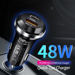 Chargeur de voiture double Port 48W USB-C PD30W + QC 3.0 USB-A 18W, adaptateur de charge rapide pour téléphone