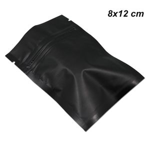 8x12 cm 200 Pack Zipper Lock Matte Black Mylar Foil Bag Foil Aluminium Food Long Term Storage Packaging Bag pour Café Thé Poudre w2905