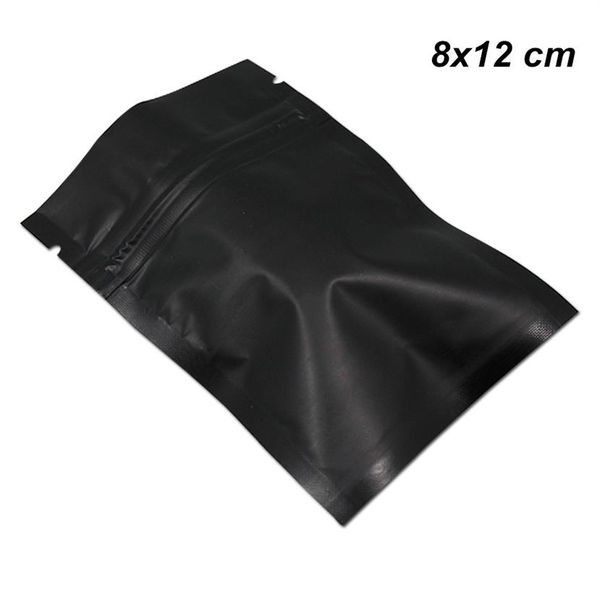 8x12 cm 200 Pack Zipper Lock Matte Black Mylar Foil Bag Foil Aluminium Food Long Term Storage Packaging Bag pour Café Thé Poudre w255R
