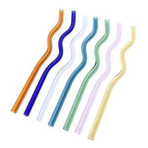 8x200 mm 10 colores Reutilizables Eco Borosilicato Pajitas para beber Resistencia a altas temperaturas Color claro Doblado Ondulado Leche Cóctel Paja FY5320