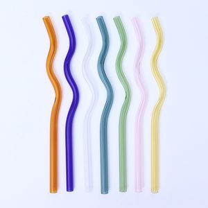 8x200mm coloré pailles à boire en verre ondulé pipette écologique bébé lait jus réutilisable verre paille bar fête