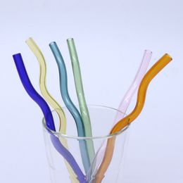 8x200 mm réutilisable à consommation de paille borosilicate paille en verre 1pcs outil de bar à paille coloré ondulé accessoire