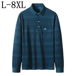 8XL 7XL 6XL 2024 Herfst Gestreept Poloshirt Mannen Business Heren Met Zakken Lange Mouw Top Kwaliteit S 240311