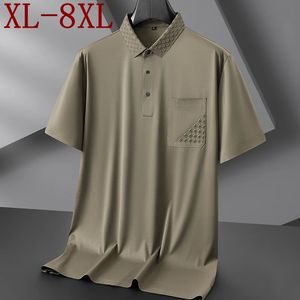 8xl 7xl 6xl 2024 Brand Polo Men Men Summer Summer Sleeve Business Tops High End Ice Silk Breathable Mens Shirts with Pocket 240517