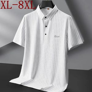 8xl 7xl 6xl Ice d'été Silk Spire pour hommes respirants Polo Polo à manches courtes T-shirts rayés Men surdimensionne les vêtements masculins lâches 240428