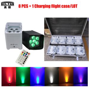 8XLOT WHIT Cas de route de charge RGBWA UV 6IN1 Batterie Sans fil Led Par Light DMX 6 / 10CH American Dj Freedom par décor d'événement uplighting