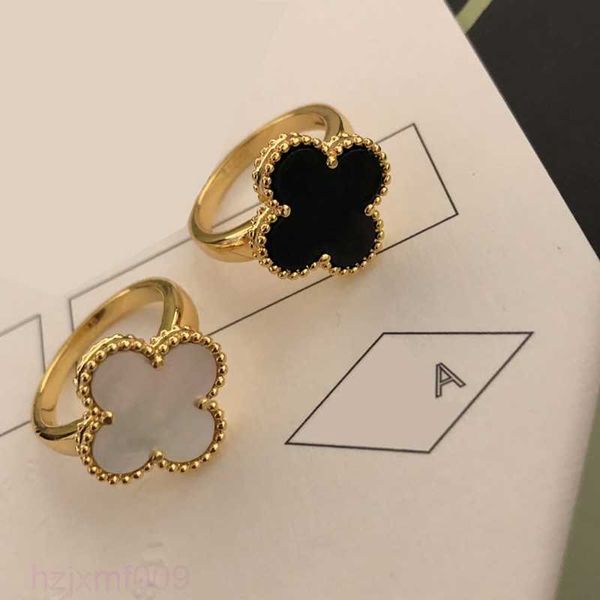 8zou Anillos de banda Diseñador de moda Para mujer Anillo de trébol de cuatro hojas Flor de nácar Color duradero RetenciónReunión social Regalo Dar Goo